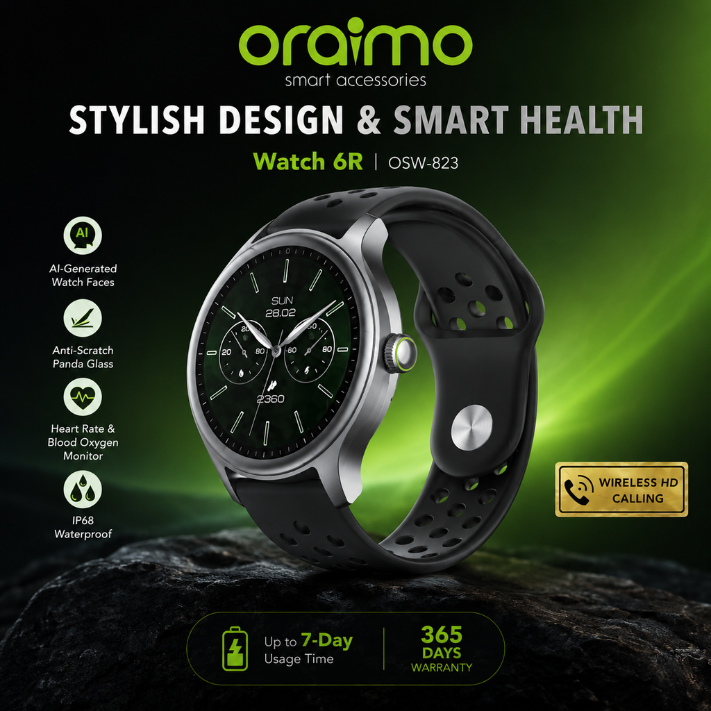 Oraimo Watch 6R – Élégance, Santé et Performance au Poignet
