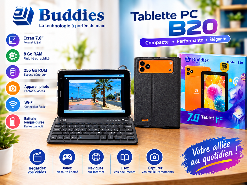 Tablette PC Buddies B20 7,0″ – Puissance, Élégance et Performance