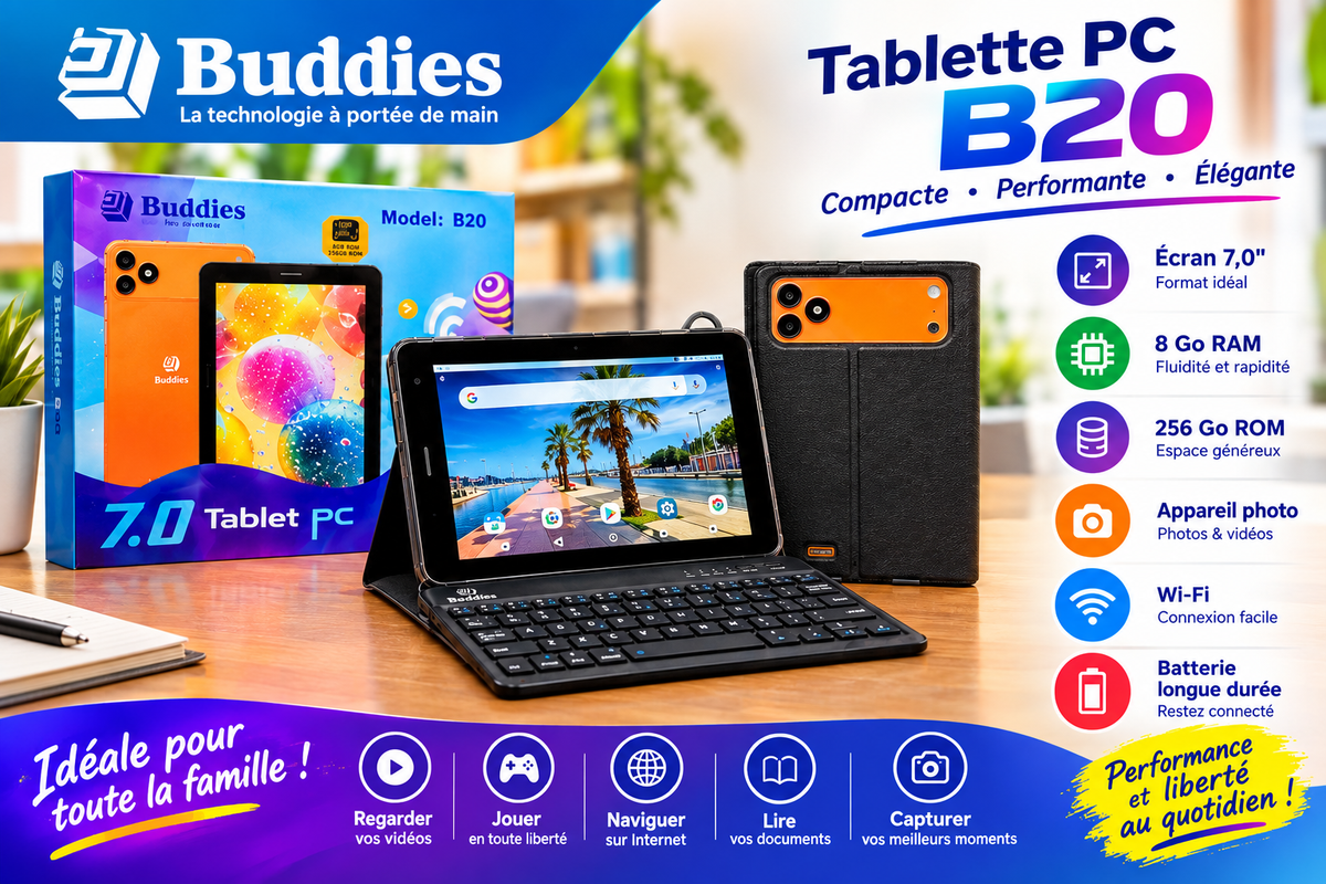 Tablette PC Buddies B20 7,0″ – Puissance, Élégance et Performance