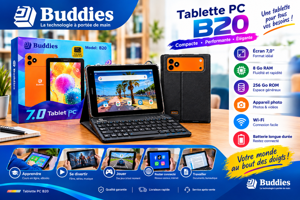 Tablette PC Buddies B20 7,0″ – Puissance, Élégance et Performance